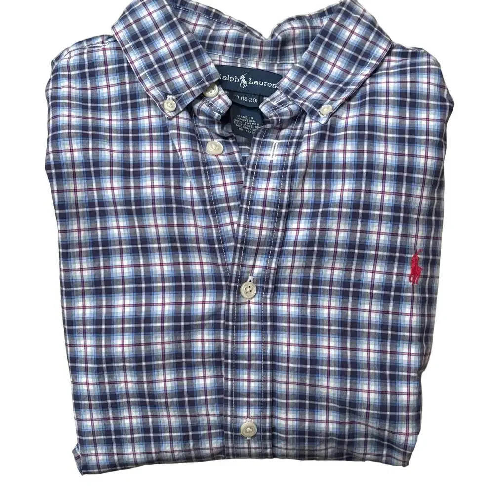 Polo Ralph Lauren Boys XL Blue & Red Plaid Poplin Button Down [Men's Small]